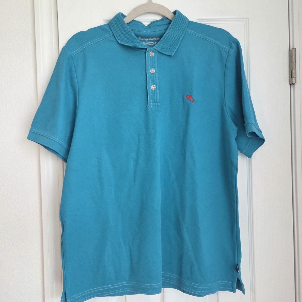 Tommy Bahama Emfielder IslandZone Polo Shirt Men's Size L Teal Blue Marlin